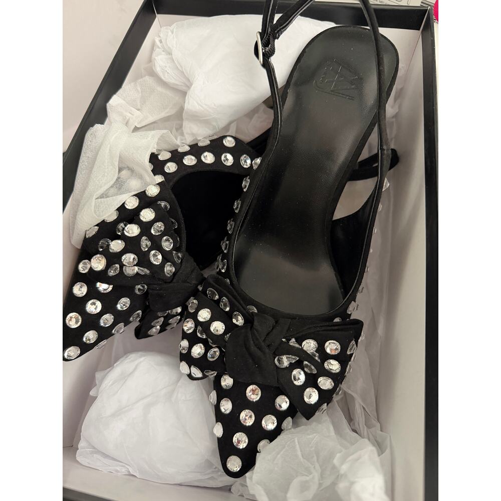 Copied - Aminah bow sling back black strass Gemma heels sz 5.5 - Picture 6 of 6